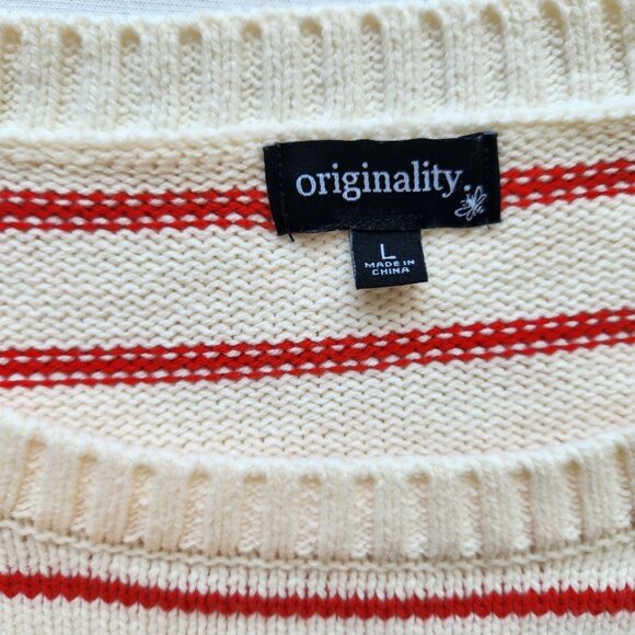 Originality Striped Love More Cropped Sweater Cream Red Knit Preppy Cute Cozy - Picture 6 of 9